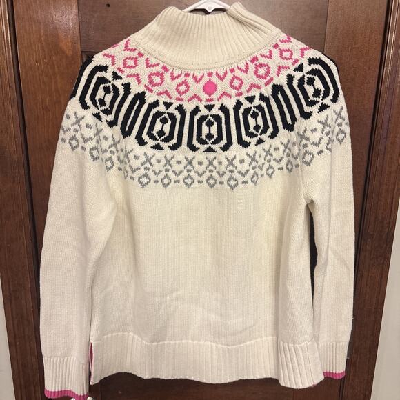 T by Talbots 1/4 Zip Sweater Fair Isle Women’s Small Pink Multicolor Wool Blend - Picture 5 of 7